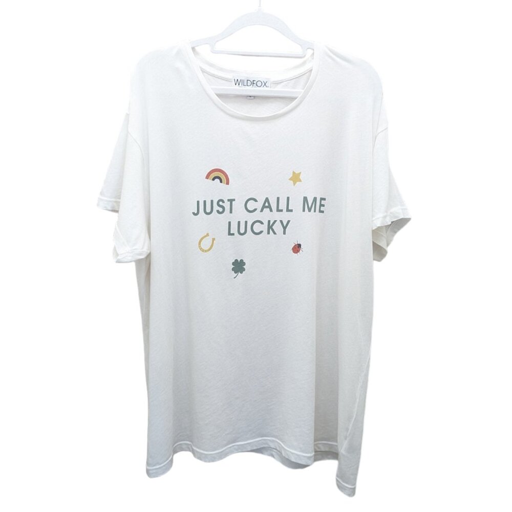 New Wildfox 'Just Call Me Lucky' Oversized Loose Tee T-Shirt Size Large
